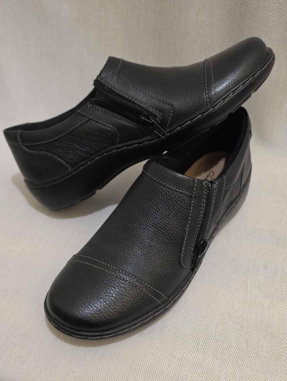 Black Slip-On Women's Loafers with Side Zipper